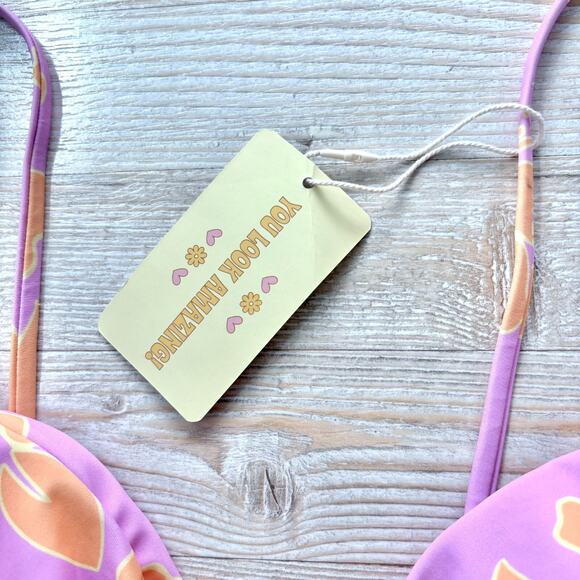 New Aurelle Kiva Classic Bikini Top | Purple Hibiscus‎ Size Large - Picture 2 of 5